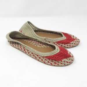 Painted Bird Red/Cream Crochet Flats